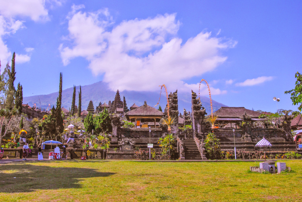 Pura Besakih temple complex with Mount Agung with its lenticular clouds in the background