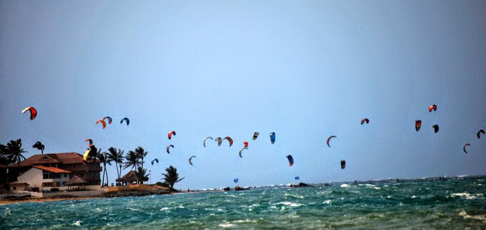 Cabarete Beach with Kite Surfers