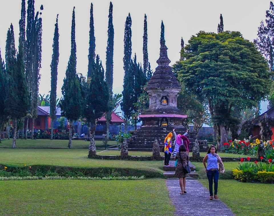Buddha Stupa with the school girls from Java Island of Indonesia in the front.