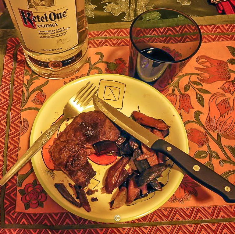 Vodka with Venison steak and fingerling potatoes